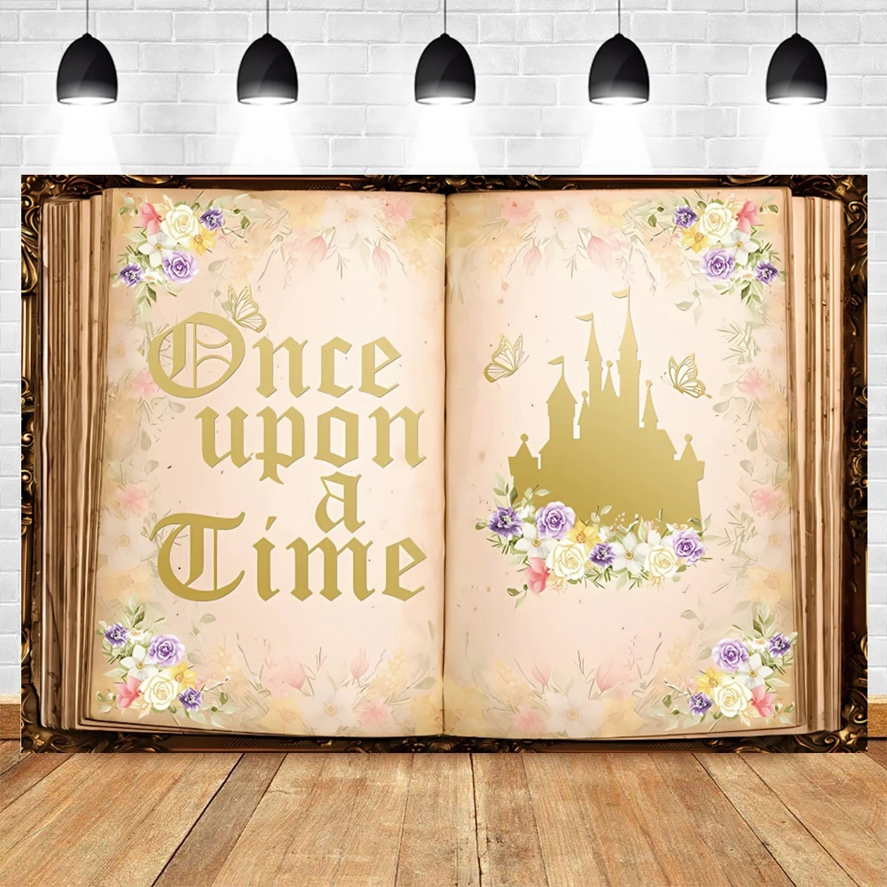 Fairy Tale Books Photography Background Once Upon a Time Ancient Castle Butterfly Flower Princess Girl Birthday Wedding Backdrop