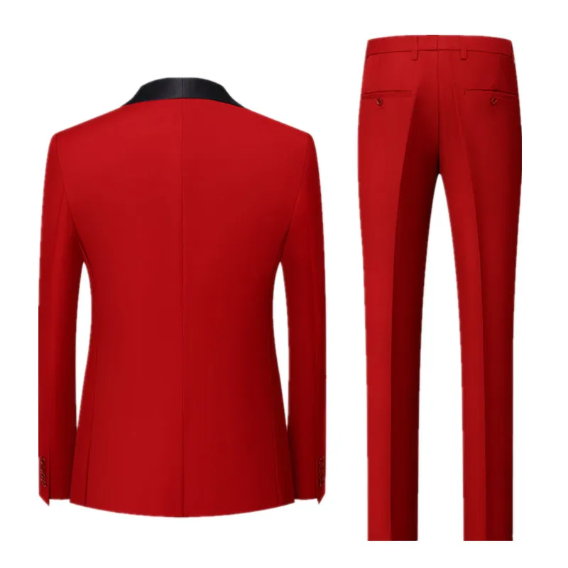 ( Jacket + Pants + Vest ) Men Pure Color Formal Suit 3 Piece Black / Red / Blue Male Business Social Wedding Banquet Tuxedo Set