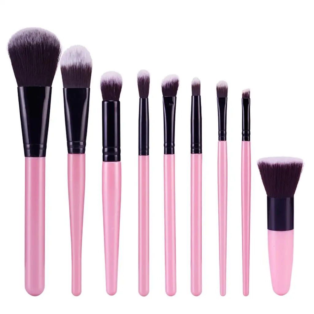 9-delige make-upborstels Professionele cosmetische make-upborstelset Roze + Zwart