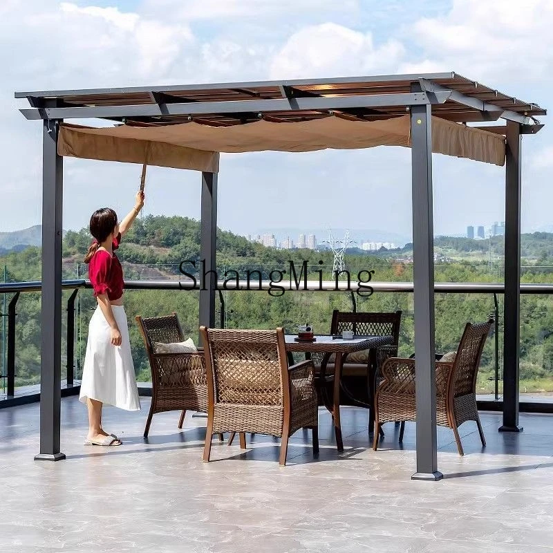 

SM Outdoor Aluminum Alloy Courtyard Gazebo Villa Simple Terrace Garden Sunshade Canopy Gazebo