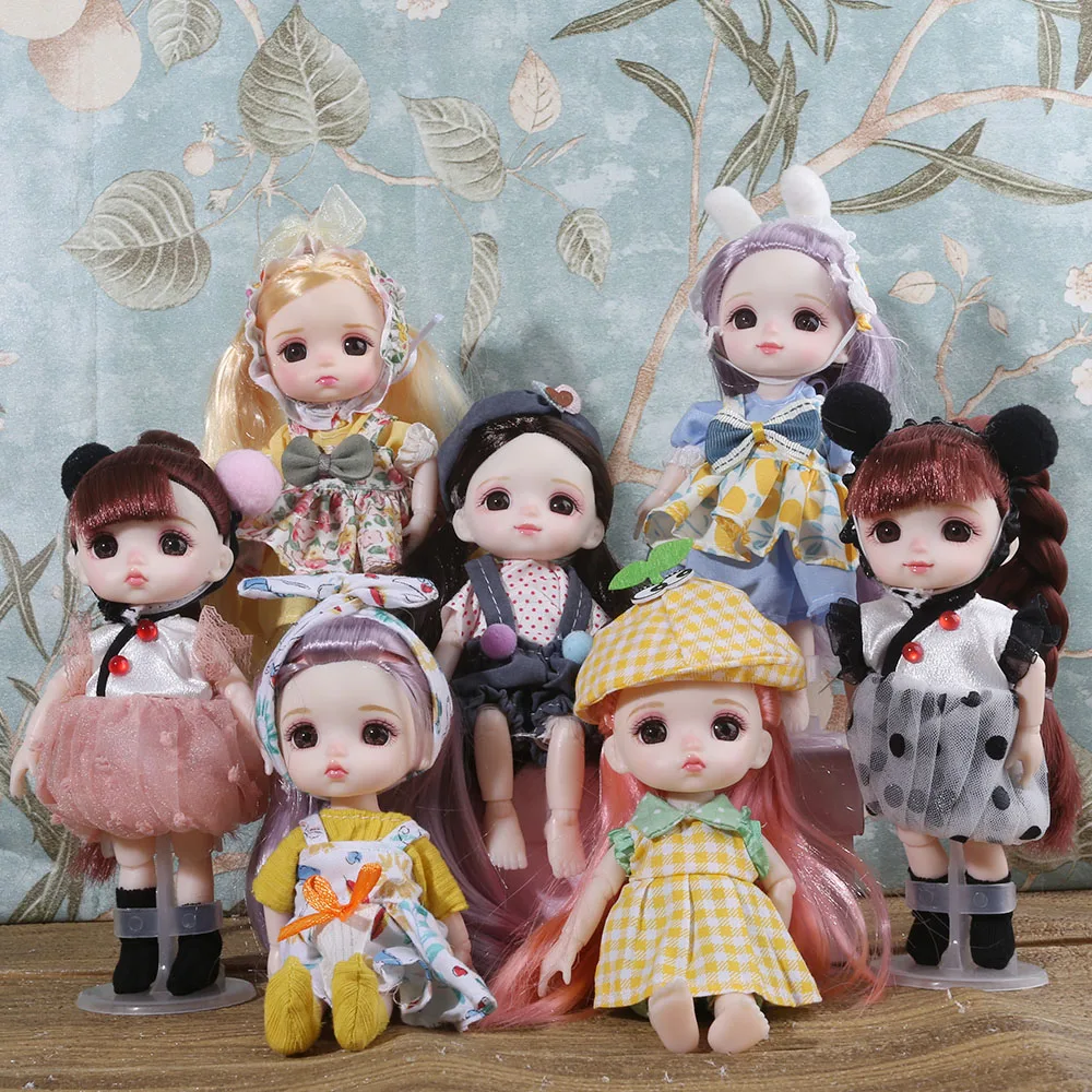 Boneca bonito rosto sorriso BJD, 16cm, 13 Joint Dolls, Make Up Toy, Little Girl Gift, Bonecas de aniversário