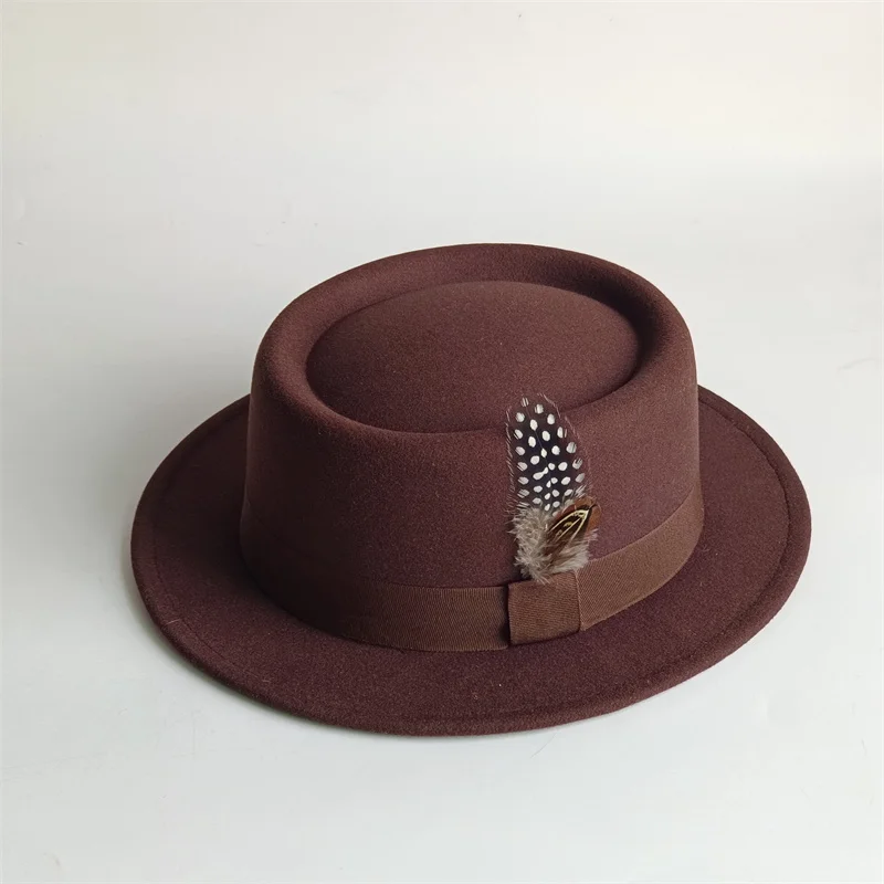 Spring Autumn Billycock Felt Small Brim Feather Bowler Hat Women Men's Fashion All-Matching British Style Hip Hop Fedora Hat