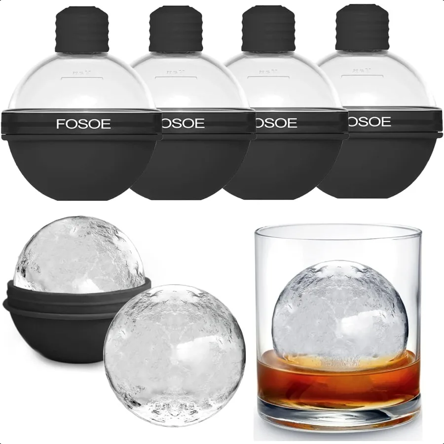 

Silicone Ice Ball Molds for Whiskey Set of 4 Round Makers with Lids for Cocktails Bourbon and Drinks
