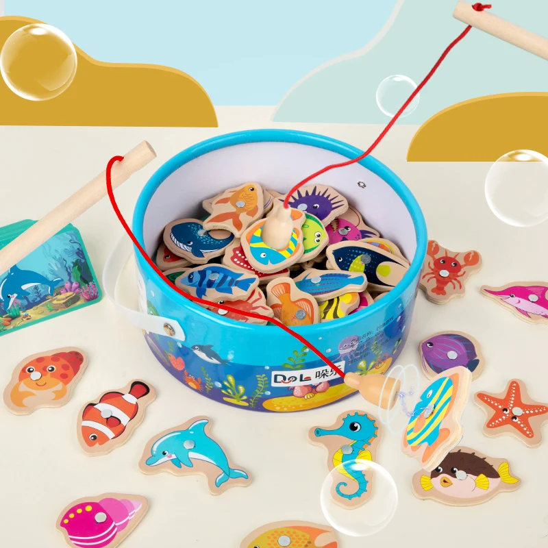 Wooden Logic Thinking Bucket Fishing Game for Baby Toddler Early Learning Parent Child Interaction Educational Toy