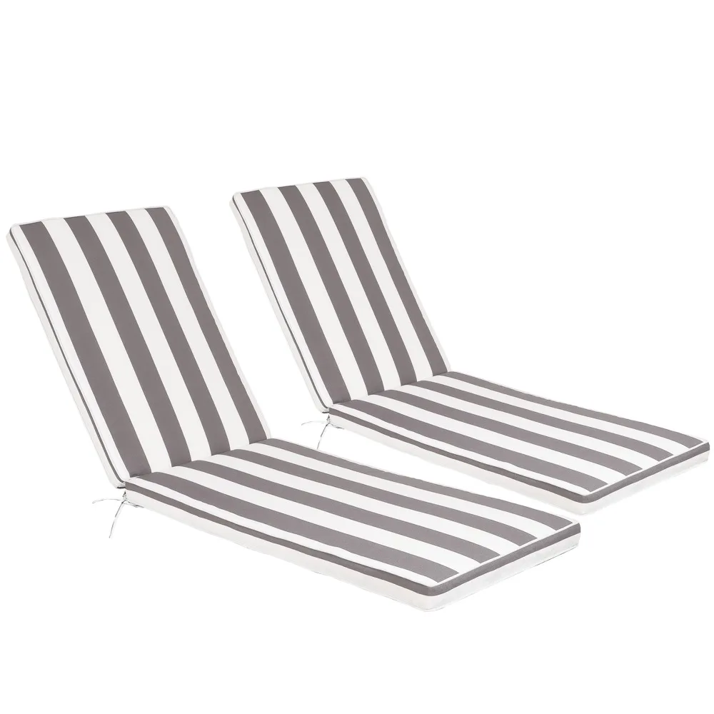 

2PCS Set Outdoor Lounge Chair Cushion Replacement Patio Funiture Seat Cushion Chaise Lounge Cushion Gray&white