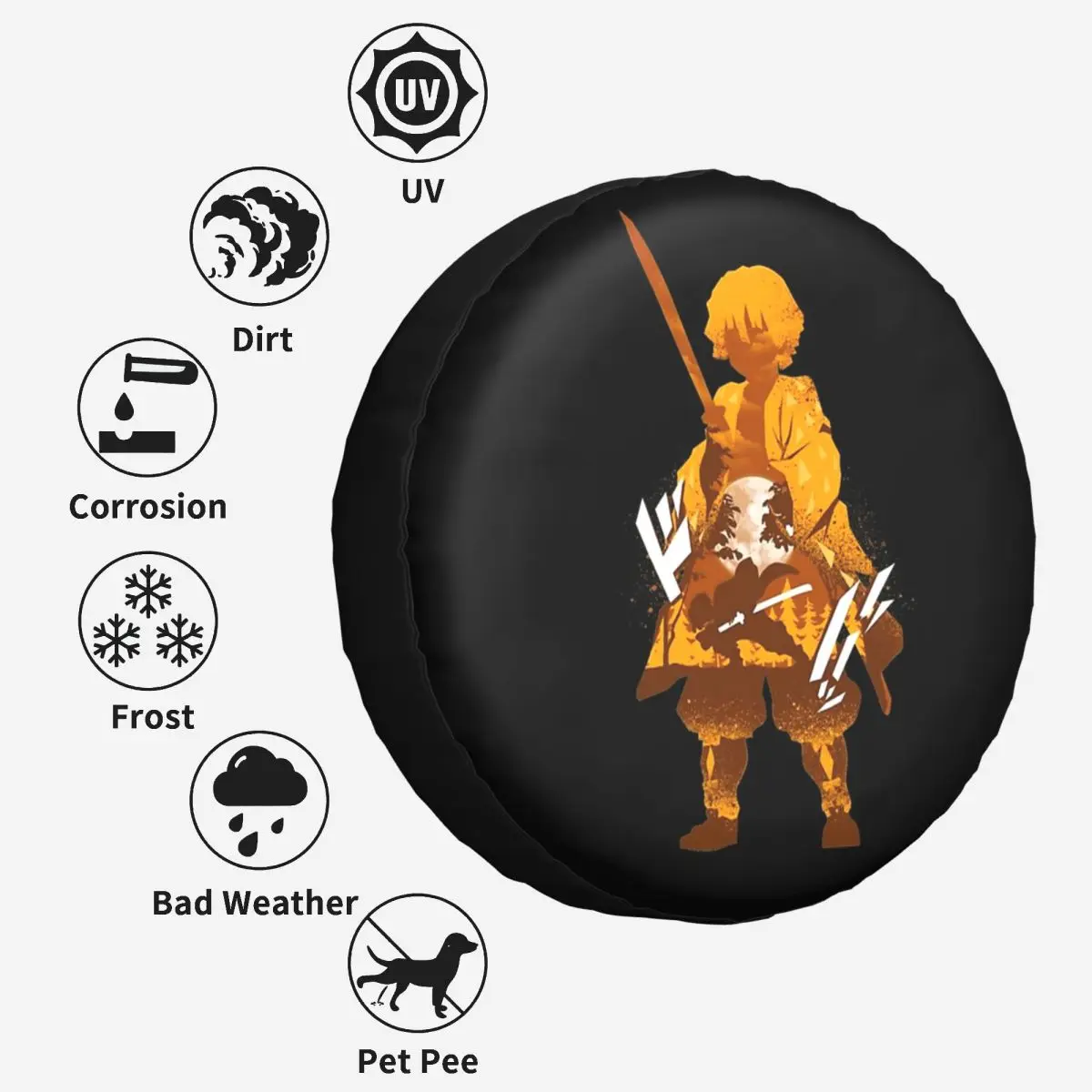 أنيمي شيطان القاتل كامادو تانجيرو غطاء الإطار الاحتياطي لسيارة جيب SUV RV 4WD مقطورة 4x4 عجلة حامي يغطي 14 "15" 16 "17" بوصة