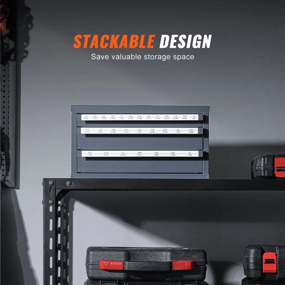 Drill Bit Storage Cabinet 3-Drawer Organizer with 29 Compartments Labeling Durable Heavy-Duty Tool Holder Efficient Workspace