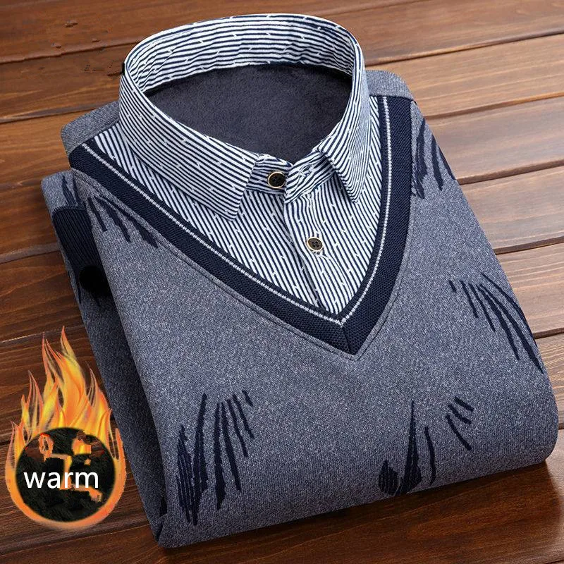 Autumn And Winter Men\'s Plush Warm Thick Sweater High Guality Fashion New Collar Shirt Jumper Sweater A variety of color