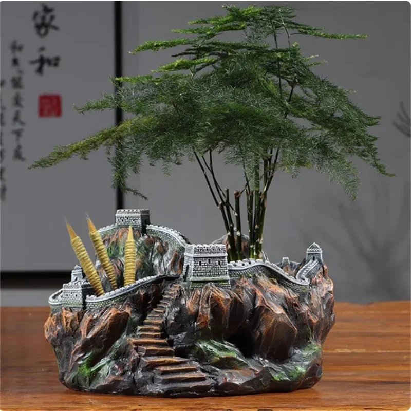 Resin Pastoral Micro-landscape Bonsai Pot,Great-Wall,Creative Interior Personality Decoration, Chinese House, New