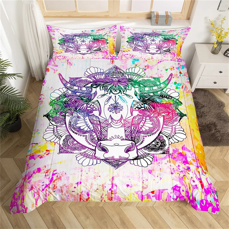 

Farm Animal Duvet Cover Set Single King Queen Bohemian Mandala Bedding Set Microfiber Deer Bull Head Cow Skull Comforter Cover