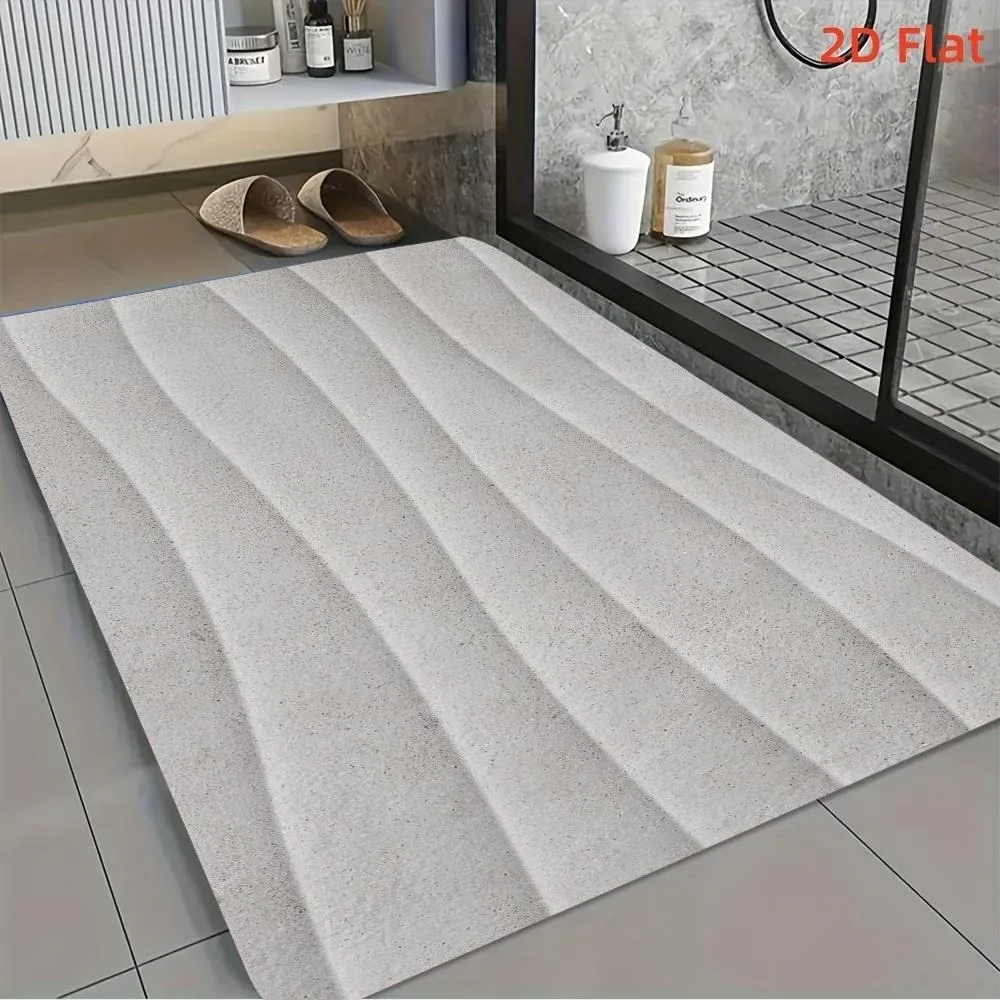 Beige Wavy Stripe Diatom Mud Floor Mat Bathroom Living Room Entryway Non‑slip Mat Home Decor Foot Carpet Thin Indoor