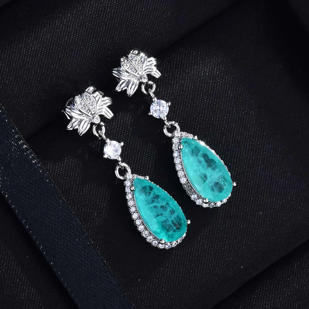 925 Silver Needle Oval Shape Paraiba Tourmaline Gemstone Stud Earrings For Women Wedding Statement Jewelry Anniversary Gift
