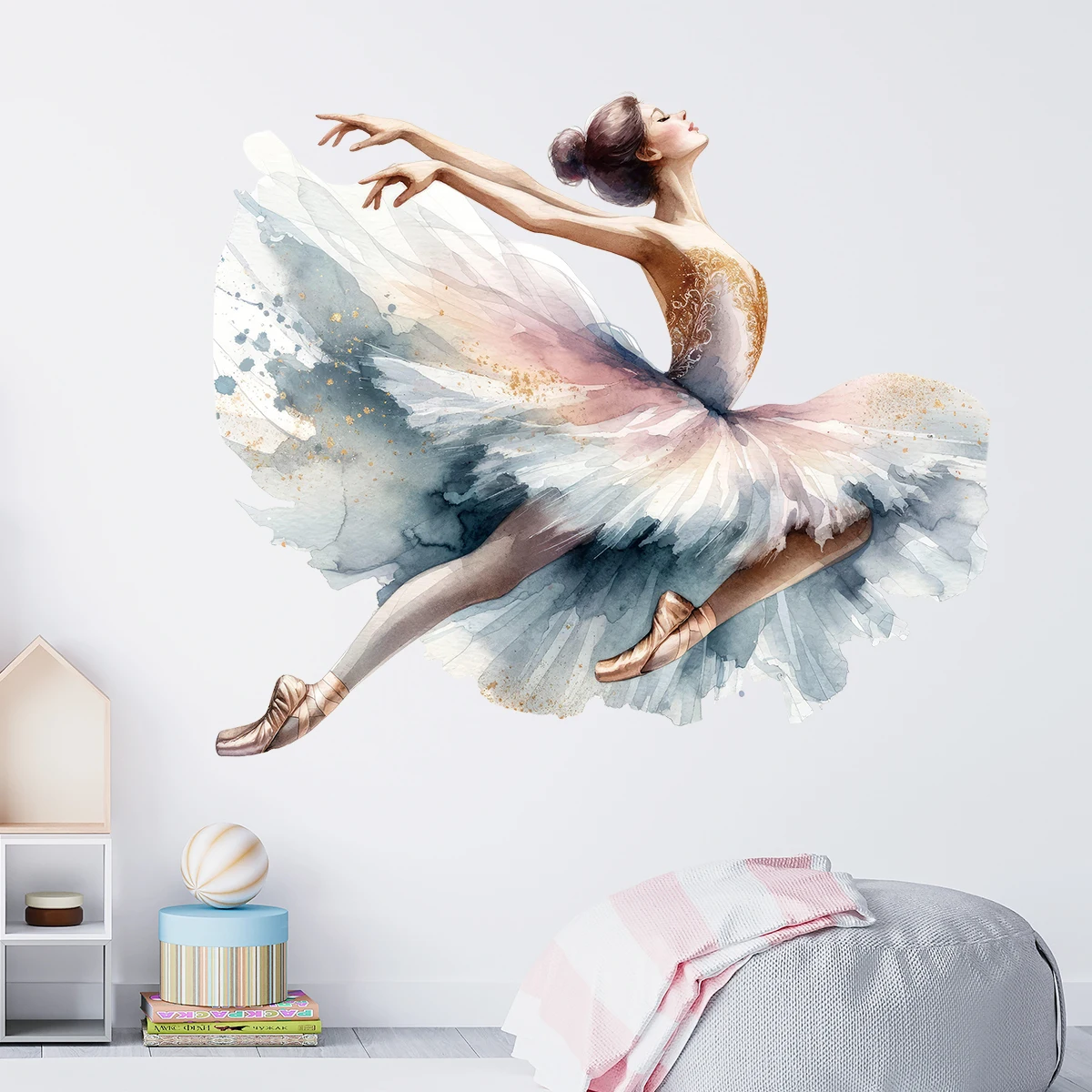 2pcs Watercolor Dancer Furniture Wall Stickers Kids Room Decor for Home Decoration Wall Decals Baby Bedroom Design Living Room