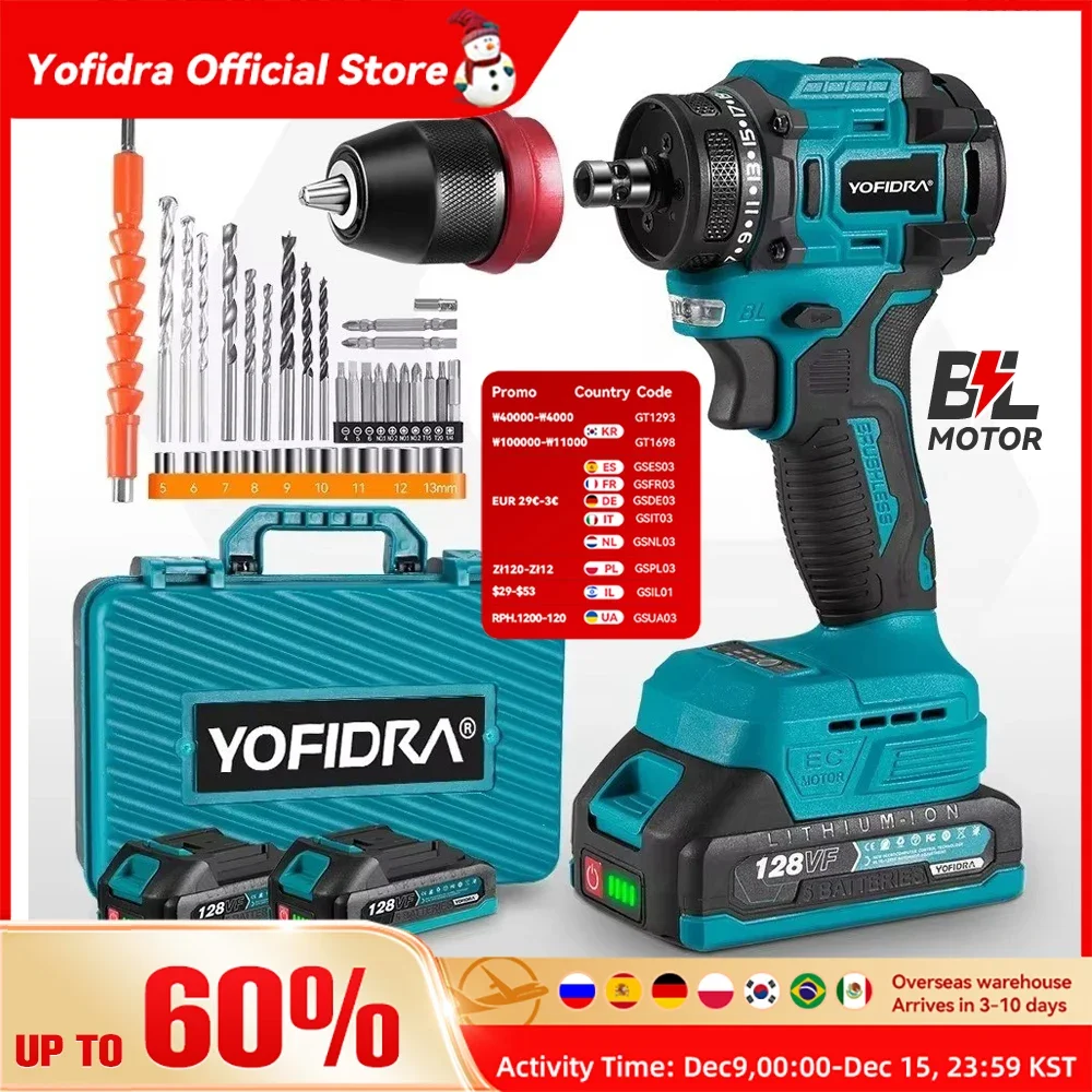 YOFIDRA 2 in1 Brushless Electric Screwdriver Hammer Cordless Drill Impact Multifunctional Power Tool  For Makita 18V Battery