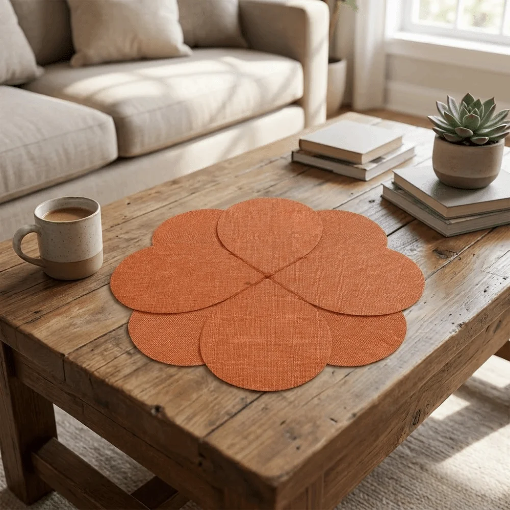 2PCS Creative Sewing Petal Design Jute Placemat Eco-Friendly Soft Bowl Mat Rustic Decorative Heat Insulation Pad Kitchen