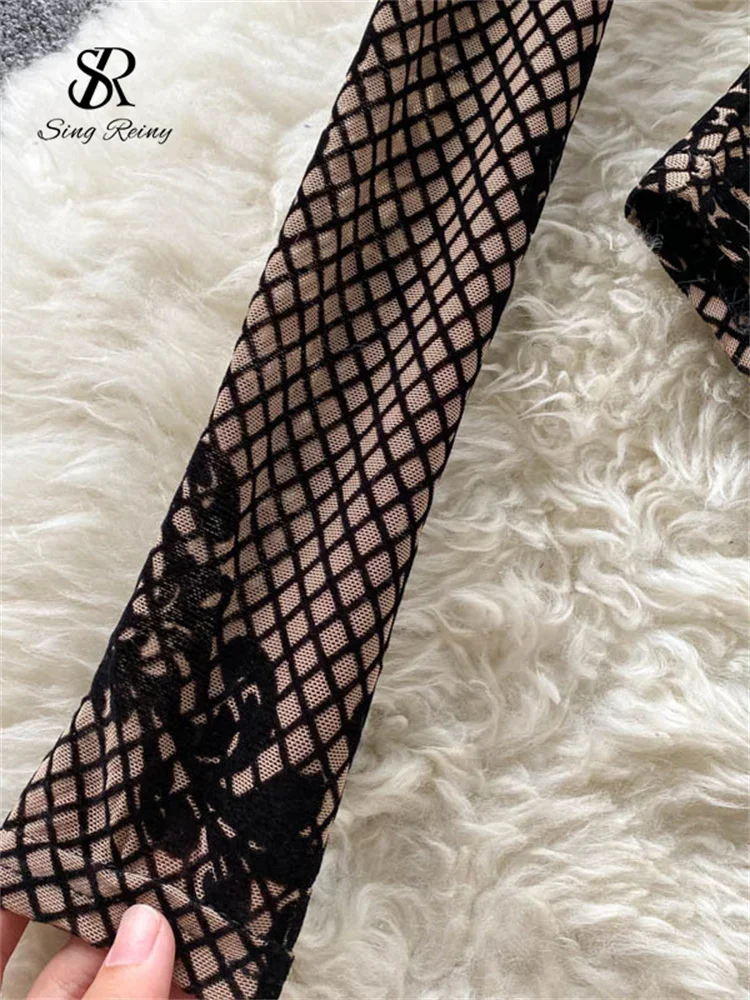 بدلة لعب صيفية ضيقة مخملية عصرية من SINGREINY بأكمام طويلة ملابس ضيقة عتيقة Y2K Ins ملابس داخلية مثيرة شبكية أنيقة