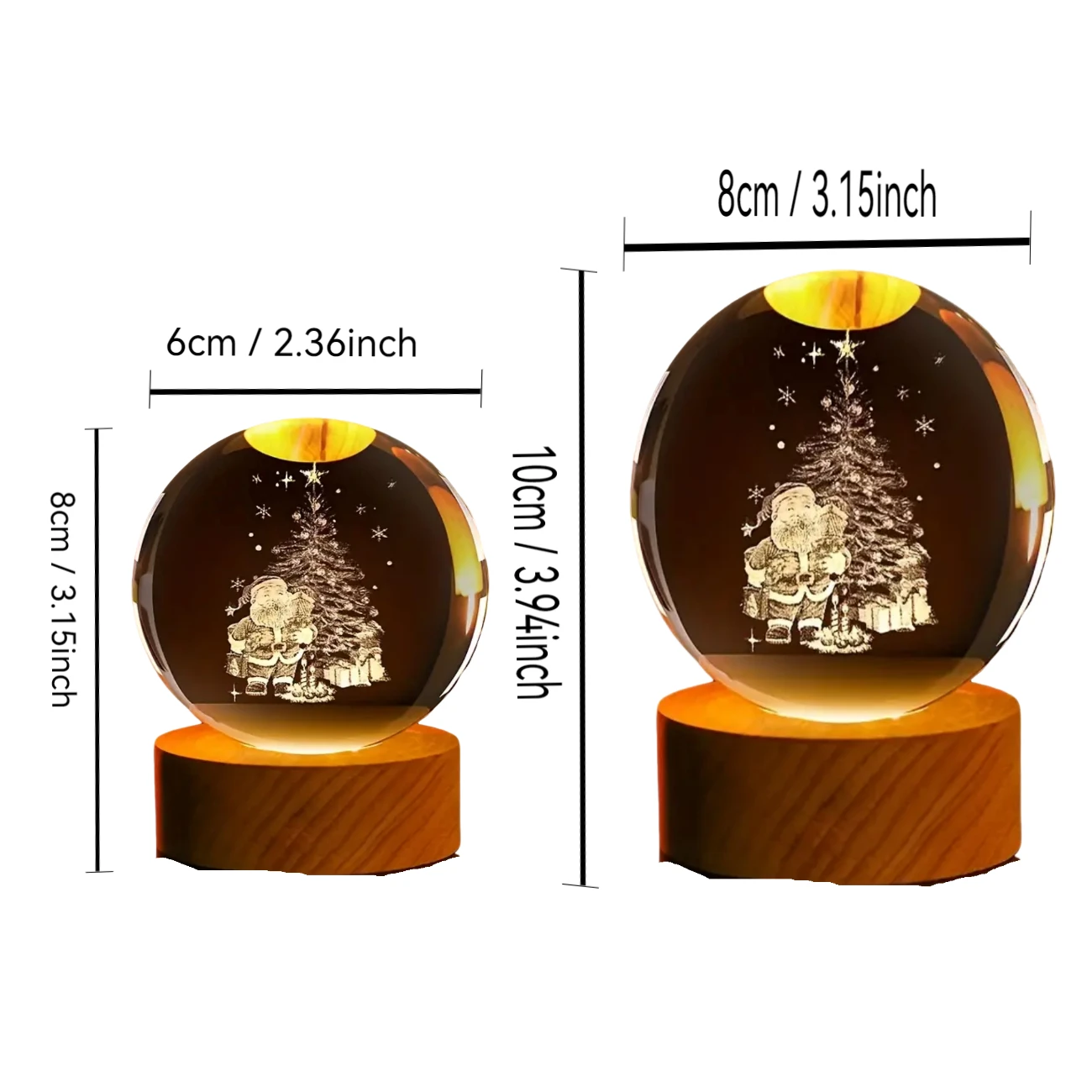 Santa 3D laser carved crystal ball with colored lights, living room bedroom home decorative lights, table decoration glass ball