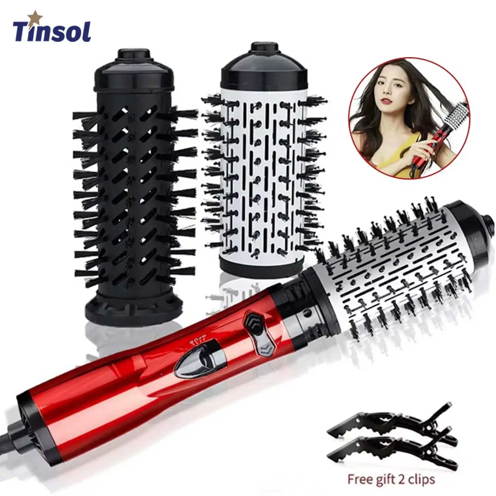 

3 in 1 Negative Ion Hot Air Brush Multifunction Hair Straightener Curling Iron Hair Dryer 360 ° Rotating Curling Iron