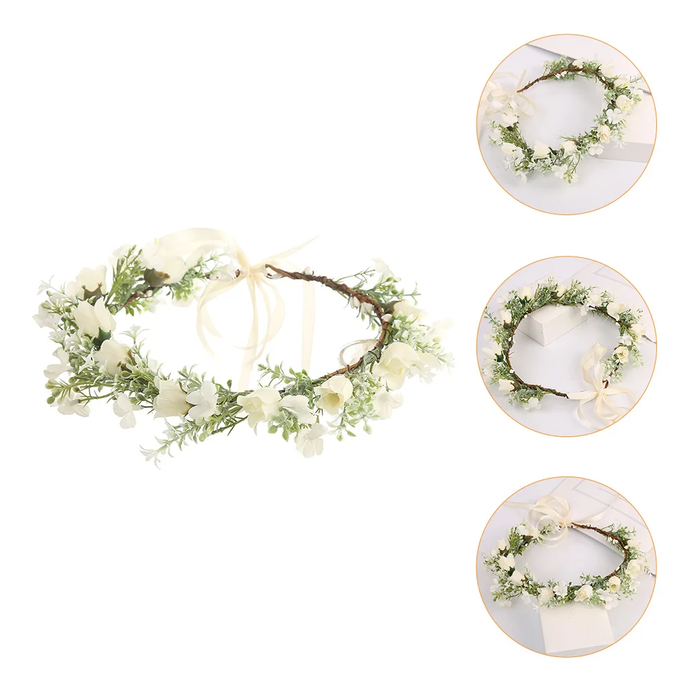 1pc Bridal Wreath Headband Bride Beach Wedding Hair Accessory (White, Green) Garland Headband Garland Headpiece