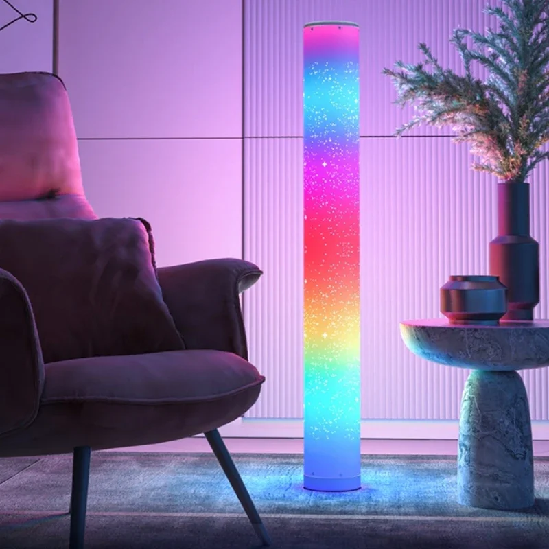 Modern LED Bluetooth Music Rhythm Floor Lamp Color Changing Atmosphere Aurora Starry Sky Standing Light with Voice Controlled