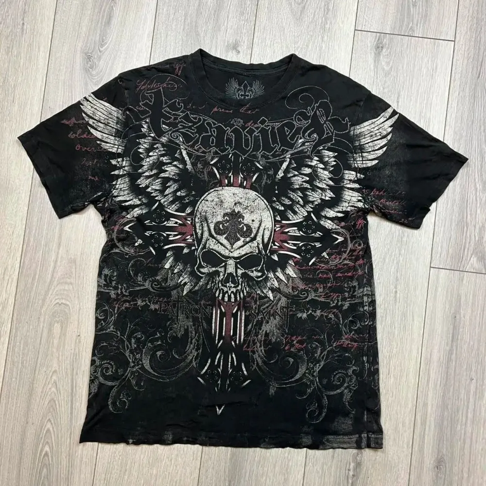 Sommerliches amerikanisches Gothic-T-Shirt für Herren mit Engelsflügel- und Buchstaben-Print, bequem und atmungsaktiv, Rundhals-Oberteil für Outdoor und Streetwear