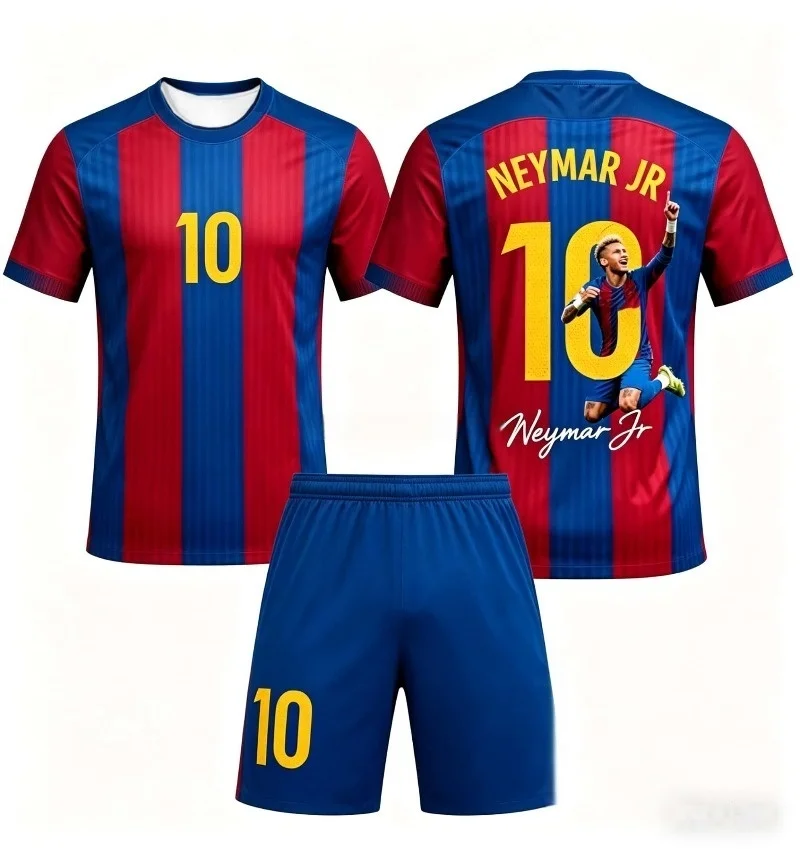 Sommer Neues Trendiges Neymar Fußball-Trainings-Set Kurzarm-T-Shirt und Shorts für Herren Damen Atmungsaktive Sportbekleidung Familie Kinder Tees – Detail 6