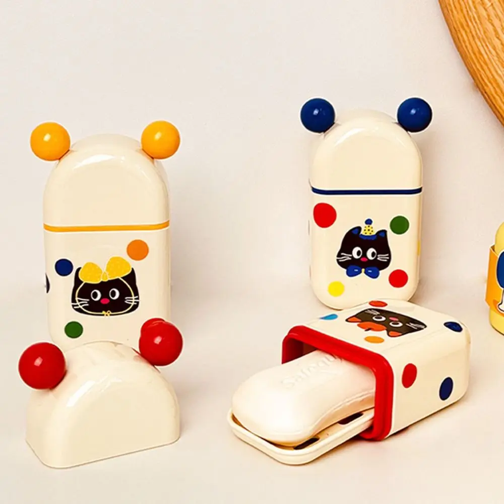 

Creative Cute Cat Soap Box Cartoon Portable Soap Dish Holder Leak-Proof with Drain Tray Travel Soap Dish Keep Soap Dry