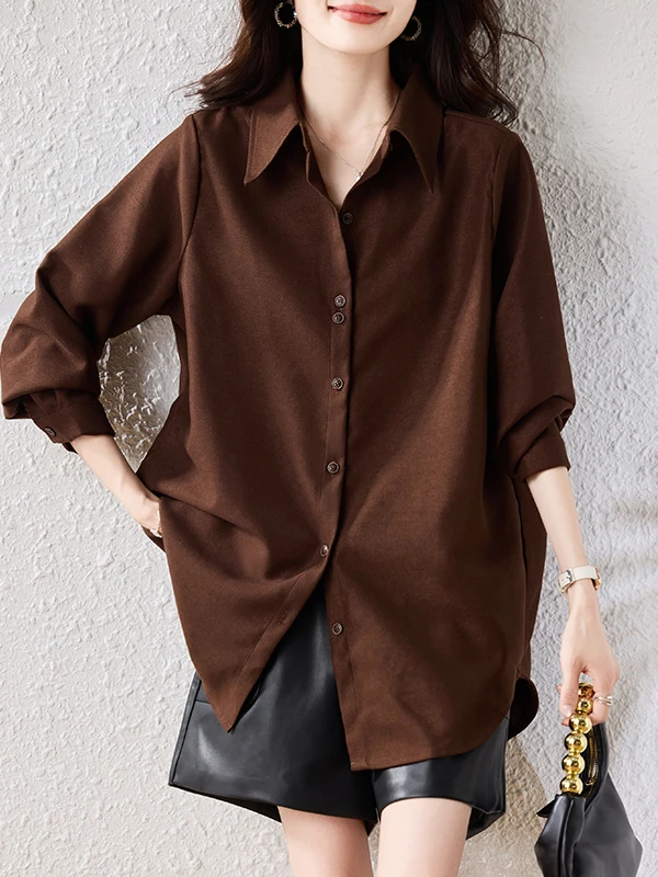 เสื้อผ้าผู้หญิงทรงหลวม สีพื้น ดีไซน์เรียบง่าย ระบายอากาศได้ดี ผลิตจากโพลีเอสเตอร์ สไตล์เกาหลี เหมาะสำหรับใส่ทำงาน แฟชั่นฤดูใบไม้ร่วง 2025 รุ่นใหม่