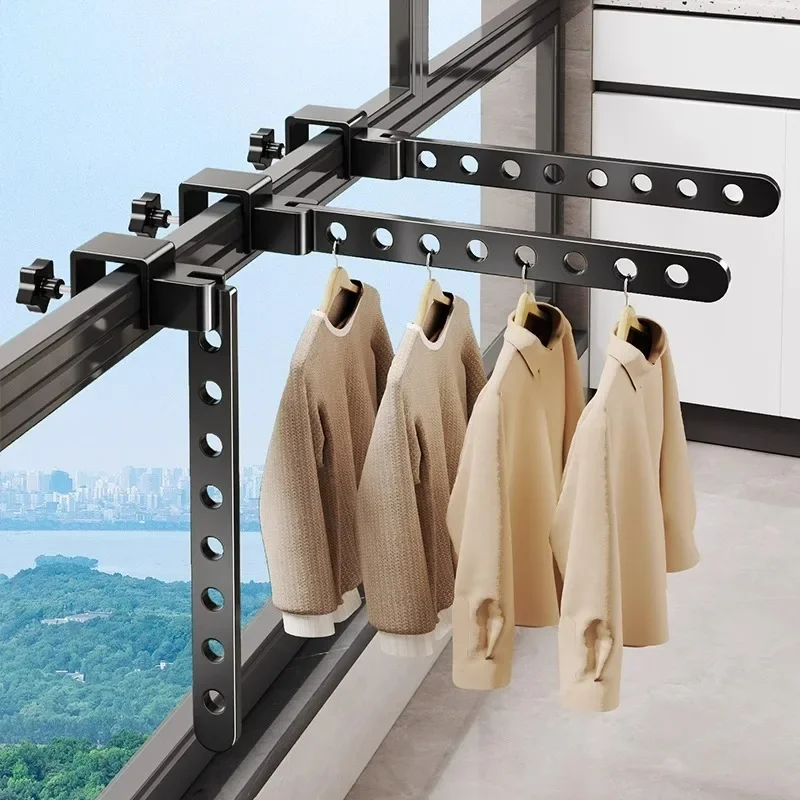 Foldable Rotatable Black Clothes Rack Clothes Hangers Wall Mounted Hanger Drying Rack SpaceSaving Aluminum Clothes Organization