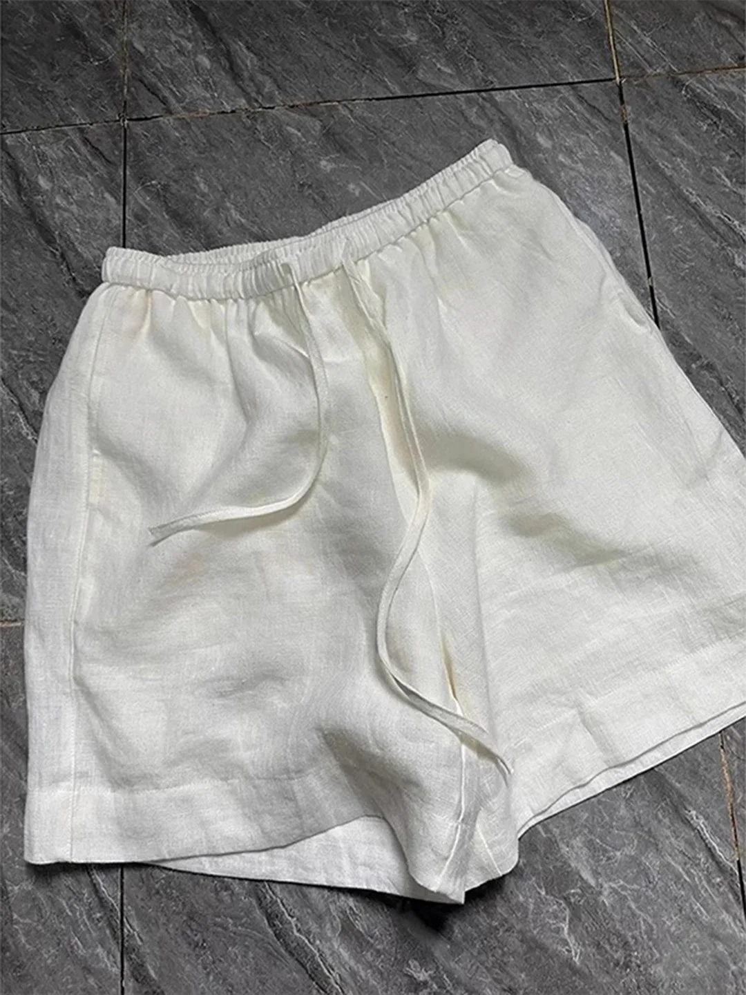

White Linen Men's Short Pants Breathable Summer Cool Sensation Thin Five-Quarter Casual Straight Leg Pants Loose Fit