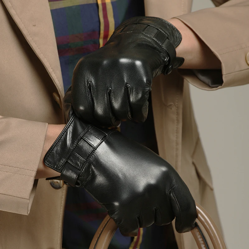 ゴッホ本革手袋メンズフリース裏地厚手暖かい冬ビジネス紳士ハンドケアドライビンググローブ068