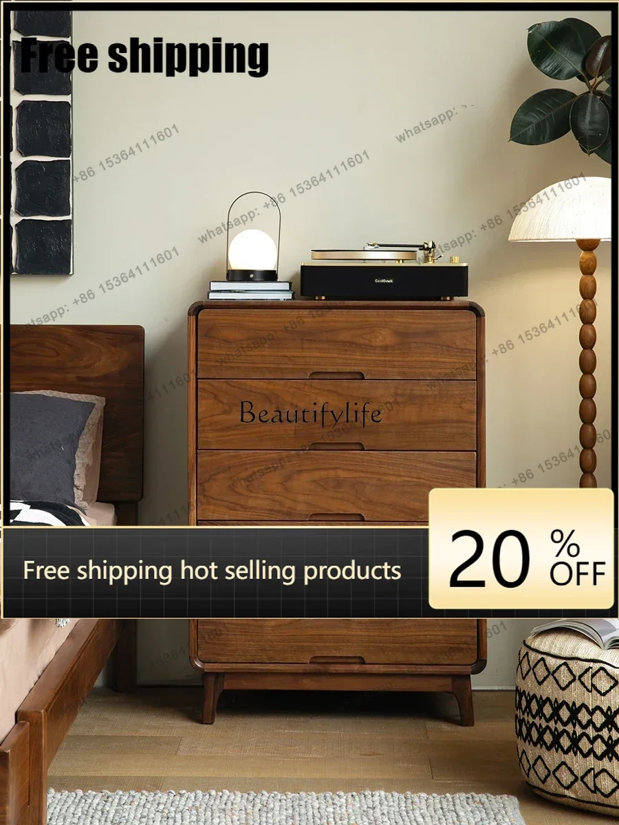 LX North American Black Walnut Chest Of Drawers, Pure Solid Wood Drawers, Log Storage Cabinet