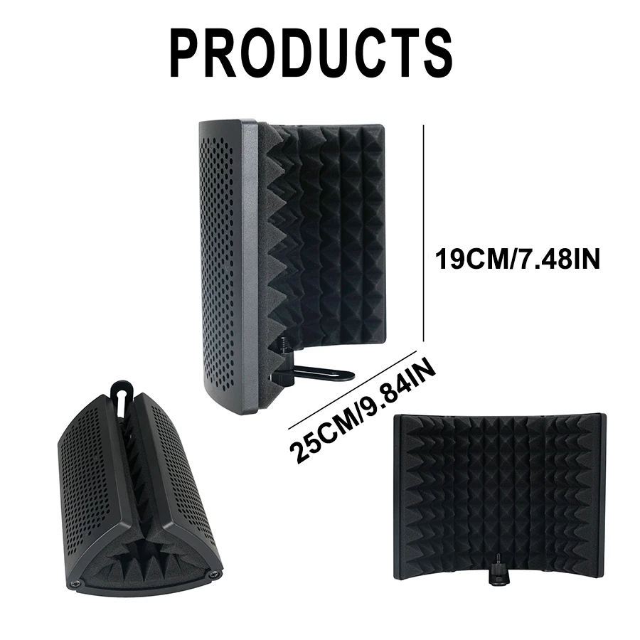 Microphone Isolation Shield, Foldable Mic Shield with Triple Sound Insulation Podcasts, Singing, and Broadcasting