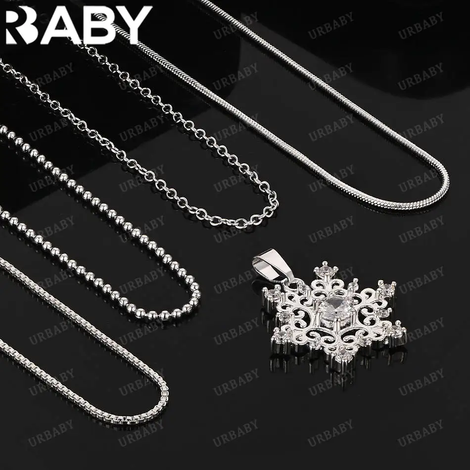 

URBABY 40-75cm 925 Sterling Silver Zircon Snowflake Pendant Necklace For Women Men Charm Trend Birthday Gifts Fashion Party