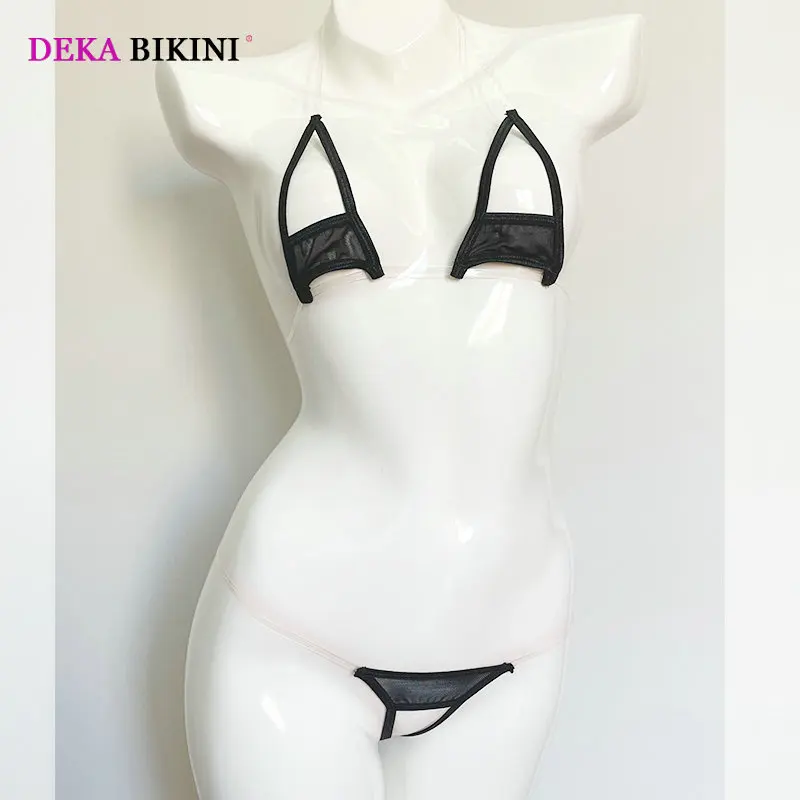 데카 여성용 속이 비치는 심리스 메쉬 미니 마이크로 비키니 세트 오픈 크로치 투명 수영복 비치웨어 선베드 이국적인 란제리