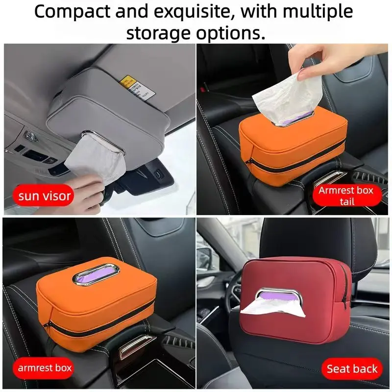 

High cost performance car tissue bag three in one installation, universal car tissue hanging bag basic interior accessories
