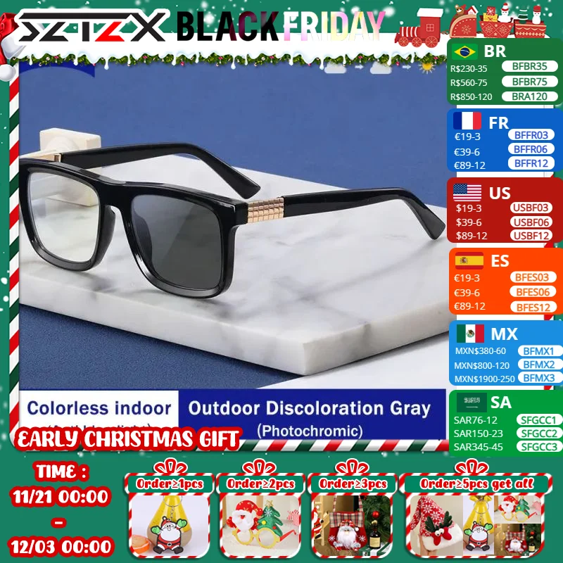 SZTZX New Fashion Square Male Myopia Glasses Frame Anti-Blue Ray TR Reading Glasses Photochromic Sports Prescription Eyeglasses