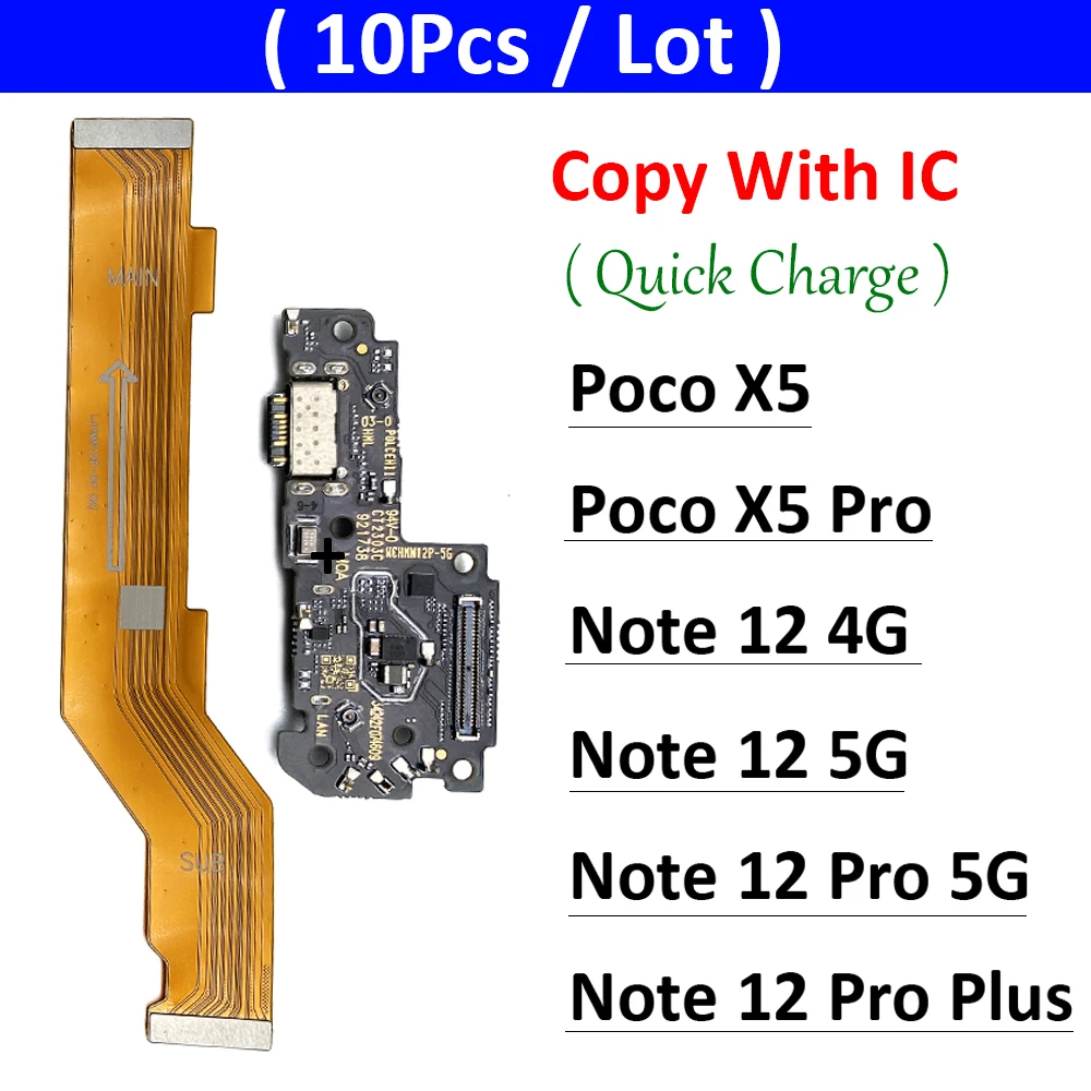 10Pcs USB Charge Port Jack Dock Connector Charging Main Board Flex Cable For Xiaomi Poco X5 Pro Redmi Note 12 Pro Plus 4G 5G