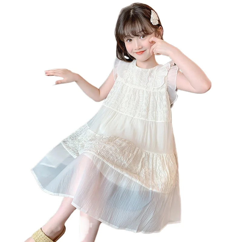 Kinderkleid Sommer 2025, neue Mädchen-Stickerei, Prinzessinnenkleid, Kleidung, ärmellos, für Babys, Kinder, einfacher Modestil, Feenkleid