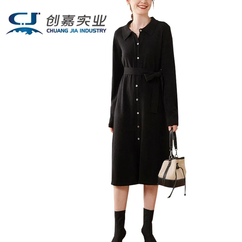 Autumn and Winter Cashmere Dress Women's New Fashion POLO Collar Wool Knit Sweater Cardigan Long Skirt Temperament Generous Warm