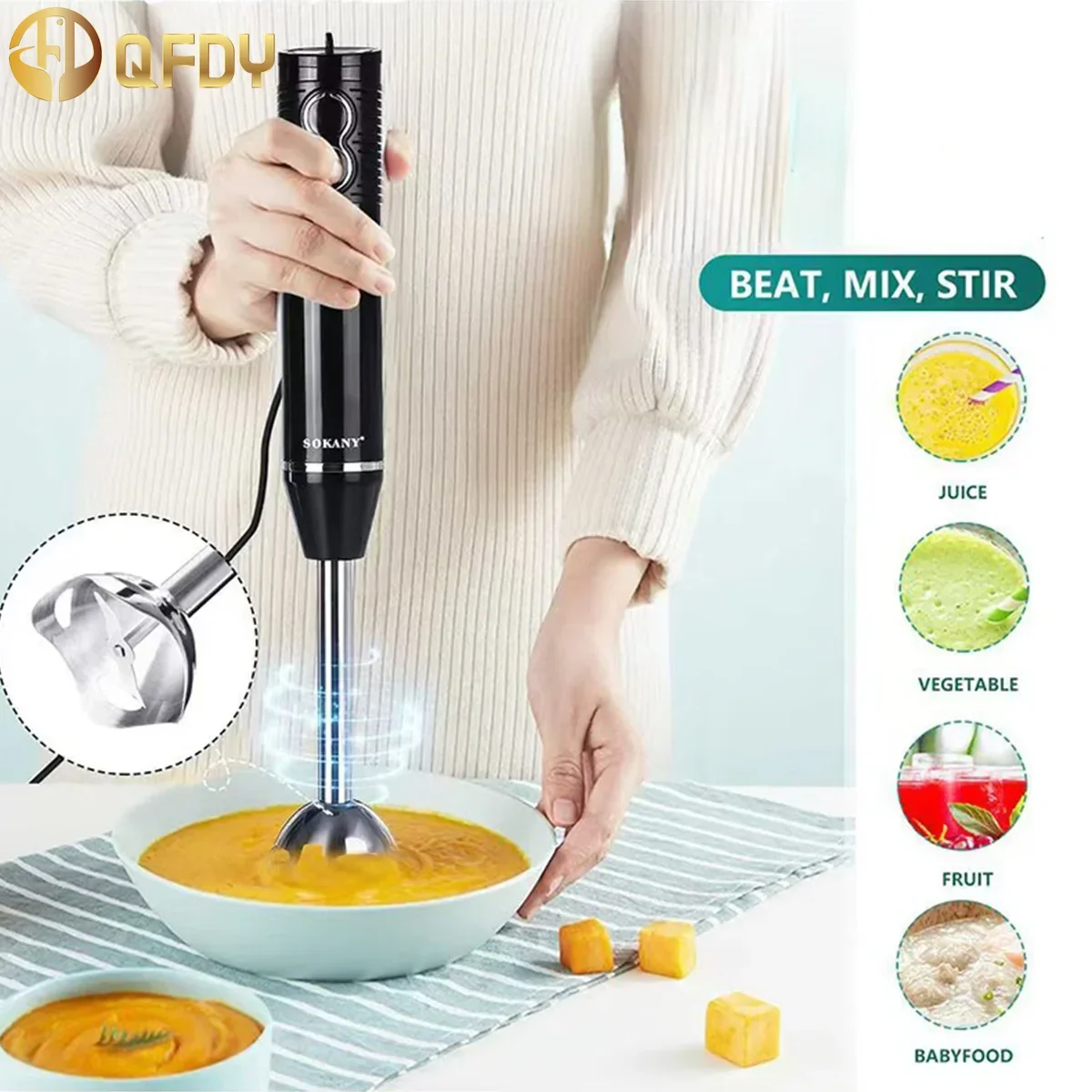 

Handheld food mixer 4 in 1 electric stick Handheld blender Food processor Beater Juicer Meat grinder Electric bean grinder