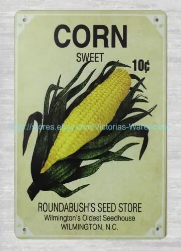 Corn Sweet Roundabush's Seed Store Metallblechschild Zimmerwandkunst