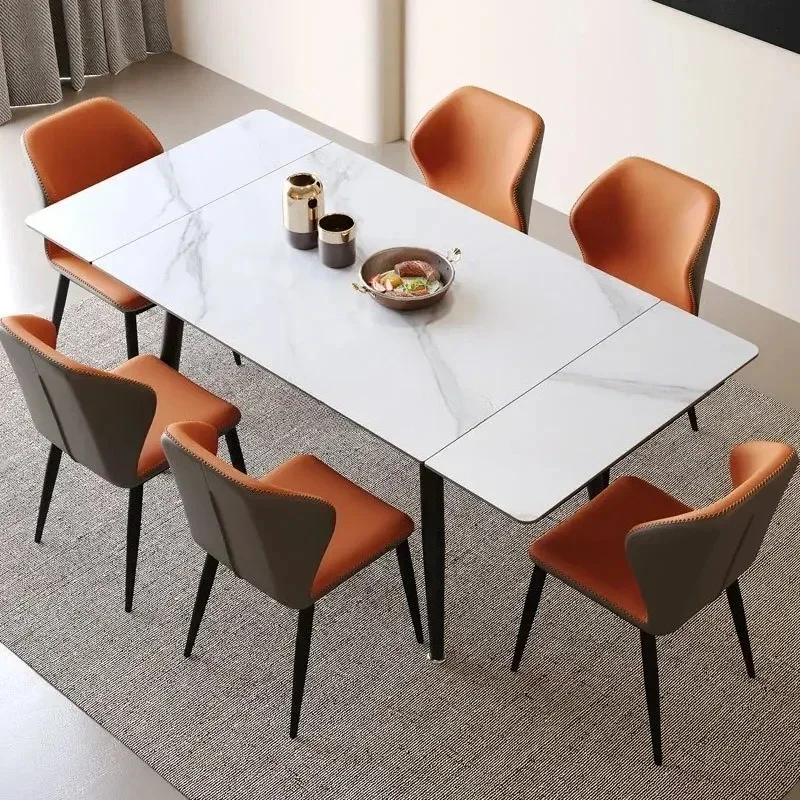 

Retractable pull rock slab dining table can be extended light luxury stretch folding rectangle