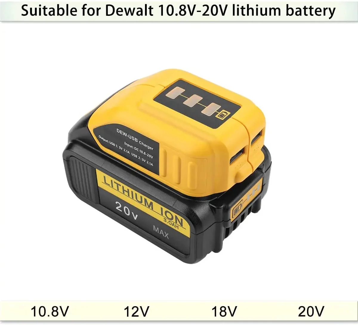 DCB090 Converter Charger 2.1A 2 USB Charging Ports Output Adapter For DEWALT DCB200 DCB204 14.4V 18V 20V Li-ion Battery Device