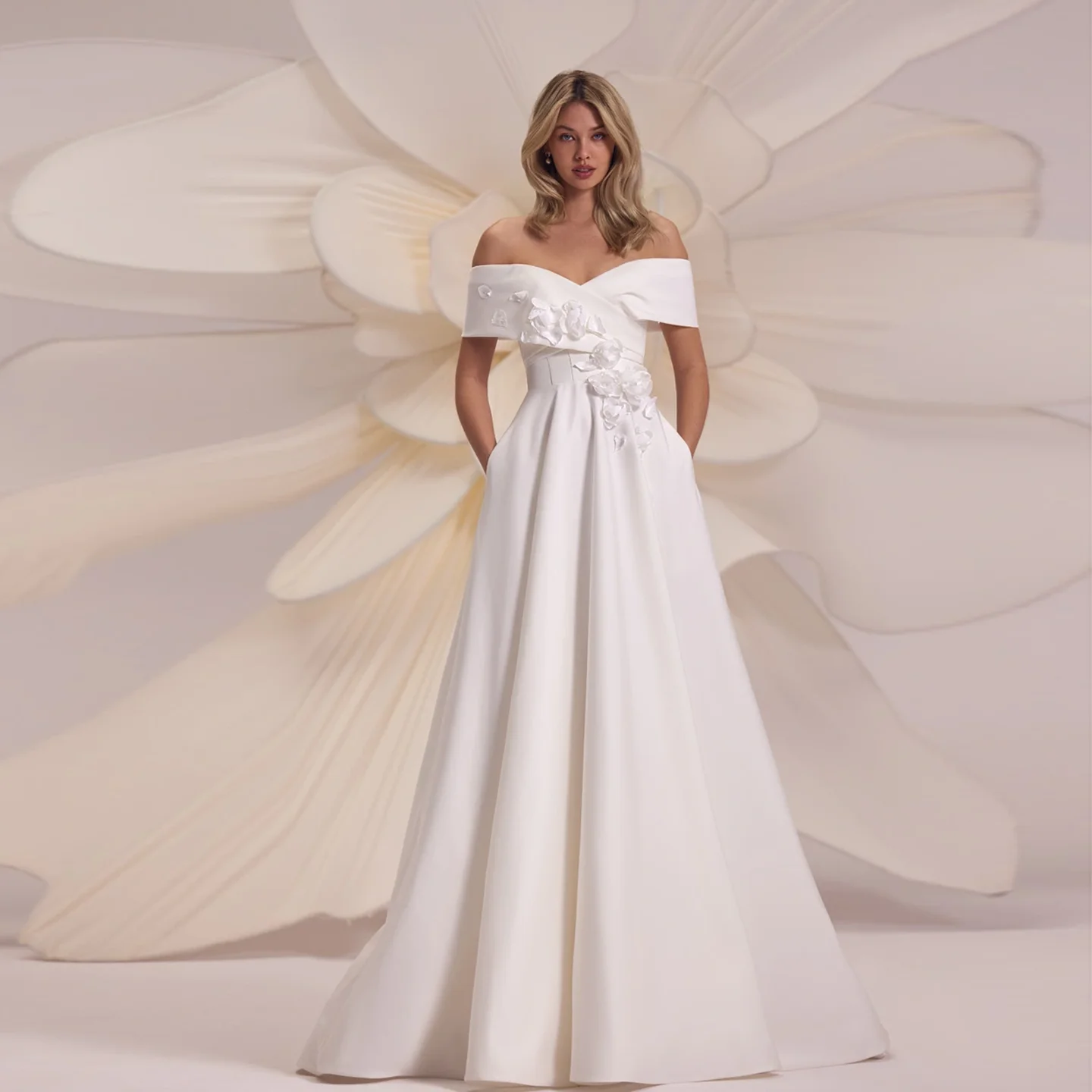 Шарон Саид романтическое атласное белое свадебное платье трапециевидной формы с 3D цветами 2025, платье невесты с открытыми плечами и сердечками, SW251, по индивидуальному заказу