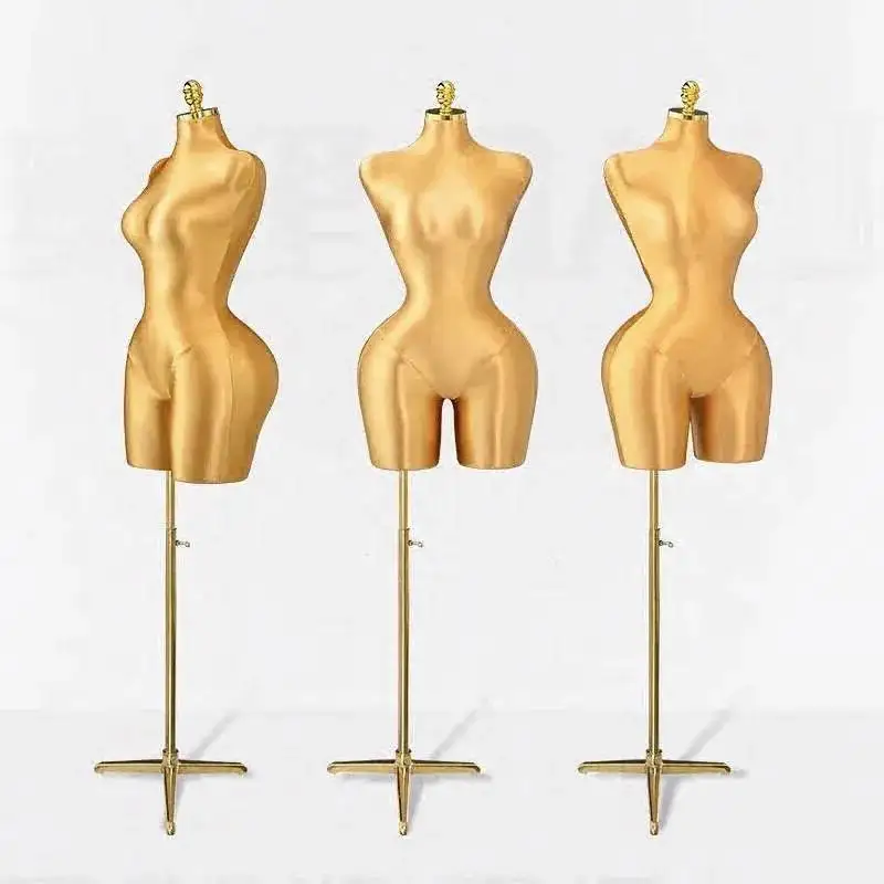 

Plentiful Female Mannequins Large Size Curved Mannequin Sexy Adult Torso Foam Doll Clothing Display Stand Gold Adjustable Base
