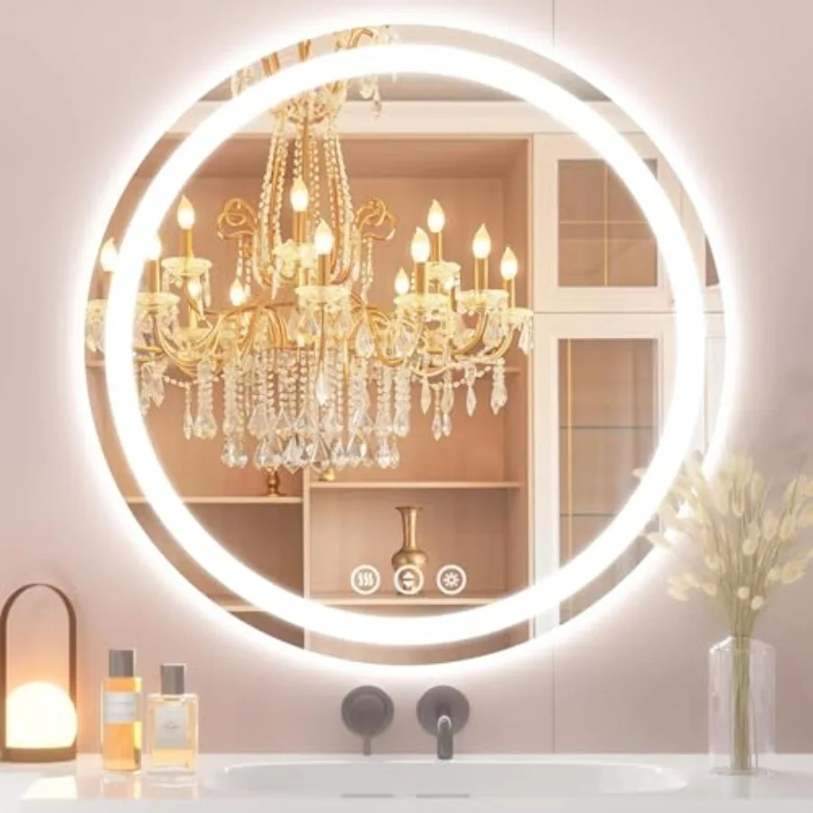 

Led Bathroom Mirror with Lights Anti-Fog and Tri-Color Lighting - Wall Mounted Shaving Mirror with Touch Sensor Waterproof Smar