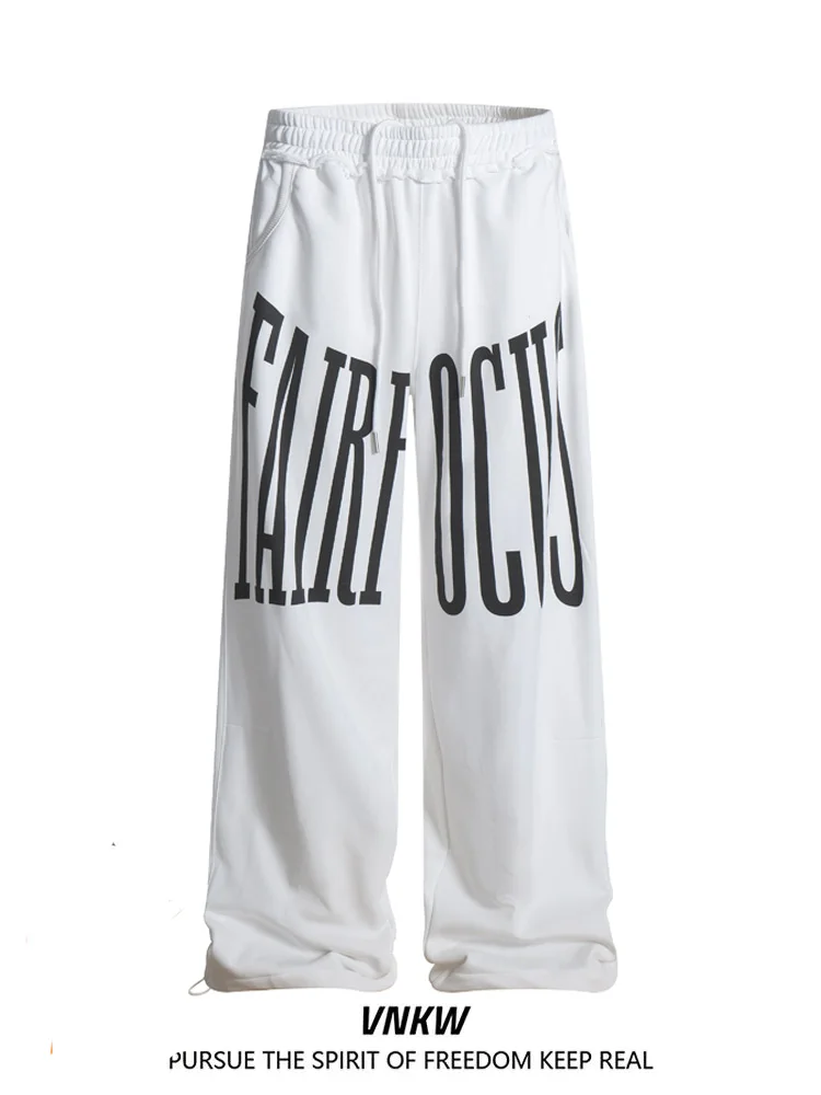 

Ретро-спортивные брюки в американском стиле с принтом, свободного кроя, с завязками, прямые, модные, для уличной моды