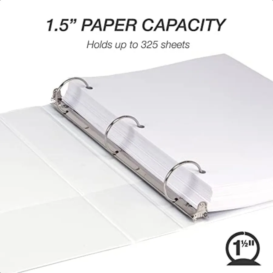 1.5 Inch 3 Ring Binders Made in USA Economy Round Ring Clear View Cover 325 Sheet Capacity for School Home Office White 4 Pack