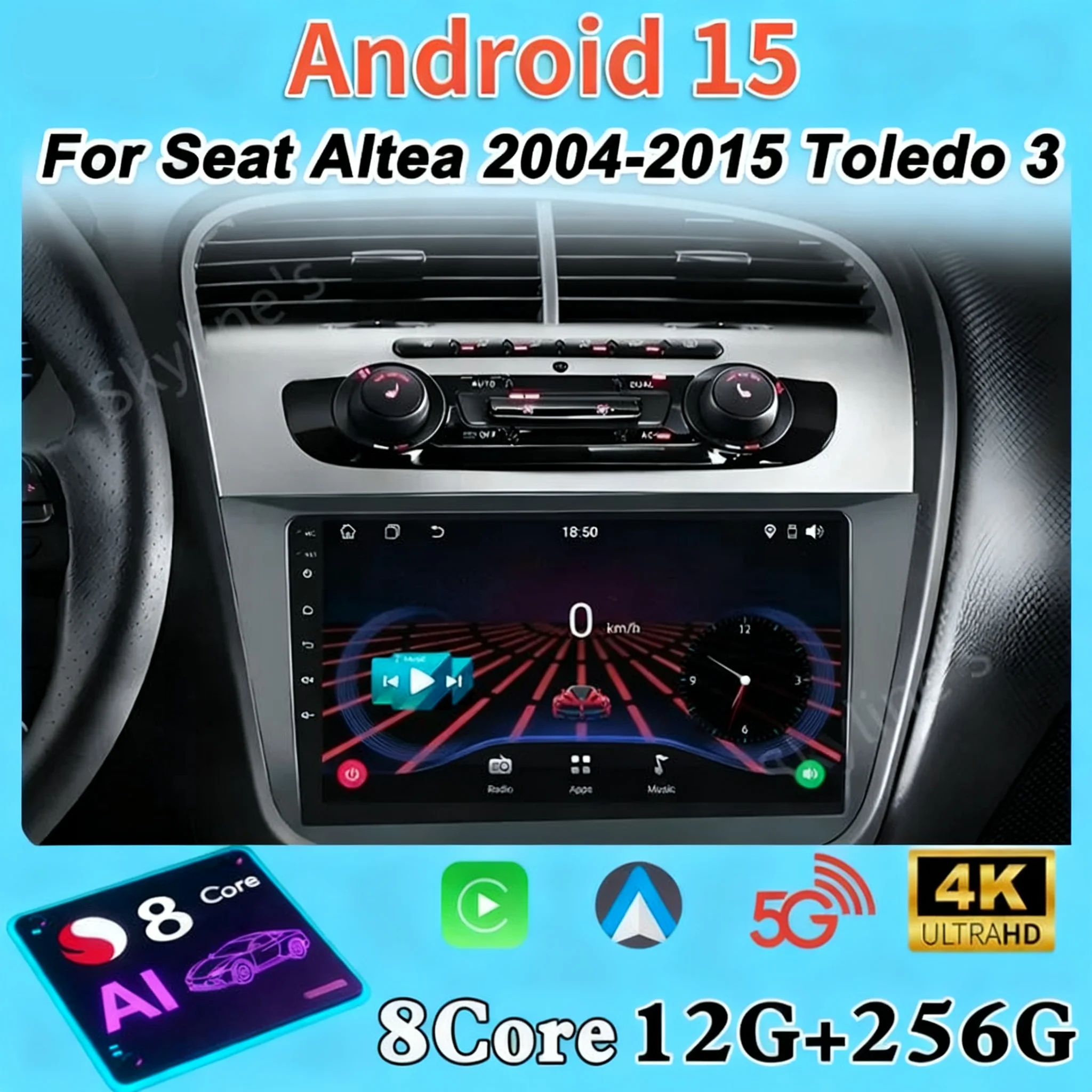 For Seat Altea 2004-2015 Toledo 3 Wireless CarPlay Android Auto Radio Car Multimedia GPS 2din Autoradio DSP 4G Wifi